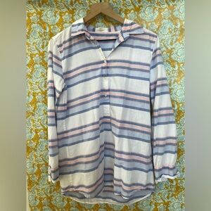 J Crew Red White & Blue Striped 1/2 Button Down Top